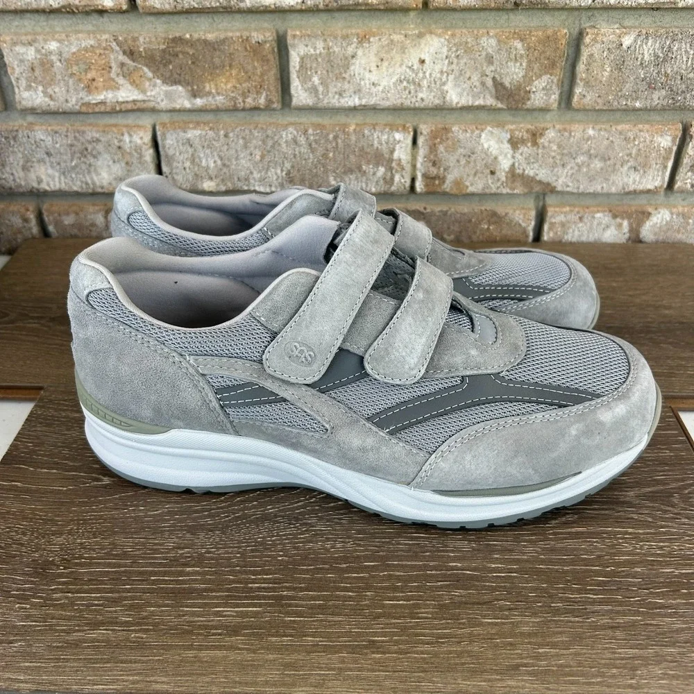 SAS JV Mesh Sneaker Shoes Mens 10.5M Gray Comfort Walking Hook and Loop NEW